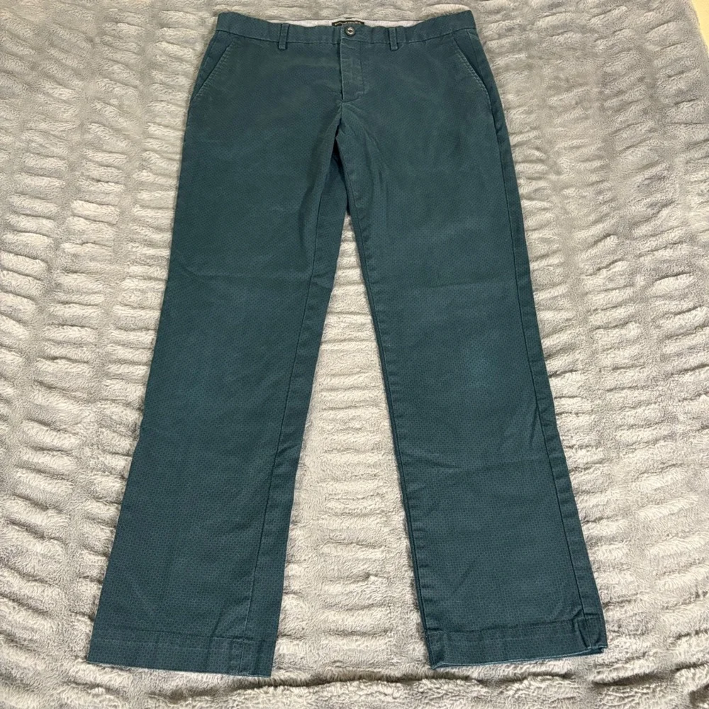 Banana Republic Aiden Chino Mens 33x32 Slim Fit Dark Teal Green Print Pants